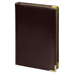 Ежедневник полудатированный Classic Pristine Gold А5, темно-коричневый  с золотом, с металлическими уголками, в твердой обложке с поролоном