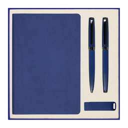 Набор подарочный Solution Prestige Quardo ( ежедневник, флешка, шариковая ручка, ручка роллер), синий для нанесения логотипа