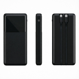 Внешний аккумулятор (powerbank)  «Stream 10»,  10 000 mAH, с двумя зарядными шнурами,  22,5W (Ватт)  super fast charge, Power Delivery (PD) 25.5W (dfnn),  c цифровым дисплеем для контроля заряда, черный для нанесения логотипа