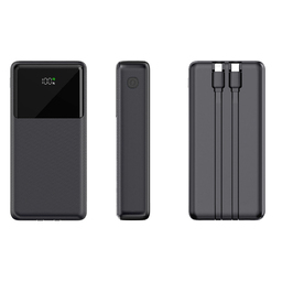 Внешний аккумулятор (powerbank) «Stream 20», 20 000 mAH, с двумя зарядными шнурами,  22,5W (Ватт)  super fast charge, Power Delivery (PD) 25.5W (dfnn), c цифровым дисплеем для контроля заряда, черный для нанесения логотипа