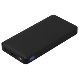 Внешний аккумулятор (powerbank)  «WeCharge Soft Touch»,  10 000 mAH, Power Delivery (PD) 25.5W, со светящимся логотипом после гравировки, c цифровым дисплеем для контроля заряда, черный для нанесения логотипа