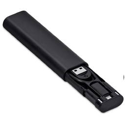 Кабель зарядный выдвижной USB Solid Line  60W 3-в-1 на Lightning, Micro-USB, Type-C «U50» 2,4 A, Quick Charge в пластиковом футляре, черный для нанесения логотипа