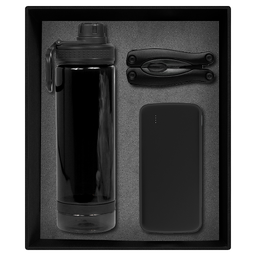 Набор подарочный Solution Prestige Trio (внешний аккумулятор, мультитул, бутылка для воды), черный для нанесения логотипа