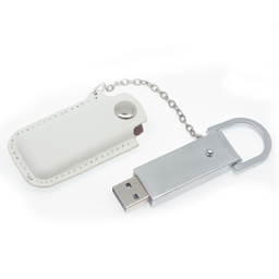 Флеш накопитель USB 2.0 Palermo в кожаном чехле 16GB, металл, белый/серебристый для нанесения логотипа