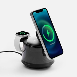 Bluetooth-колонка с подсветкой и беспроводной зарядкой Quantium, черная для нанесения логотипа