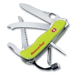 Нож перочинный VICTORINOX Rescue Tool, 111 мм, 14 функций, серейторное лезвие с петлёй, жёлтый для нанесения логотипа