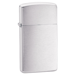 Зажигалка ZIPPO узкая с покрытием матовый хром | Slim® Brushed Chrome, латунь/сталь, серебристая, матовая, 29x10x60 мм