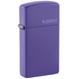 Зажигалка ZIPPO узкая Логотип с фиолетовым матовым покрытием | Slim® Logo Purple Matte, латунь/сталь, фиолетовая, матовая, 29x10x60 мм для нанесения логотипа