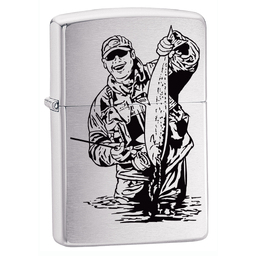 Зажигалка ZIPPO Рыбак с покрытием матовый хром | Brushed Chrome, латунь/сталь, серебристая, матовая, 38x13x57 мм для нанесения логотипа