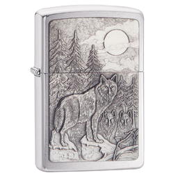 Зажигалка ZIPPO Лесные волки с покрытием матовый хром | Timberwolves Brushed Chrome, латунь/сталь, серебристая, матовая, 38x13x57мм для нанесения логотипа