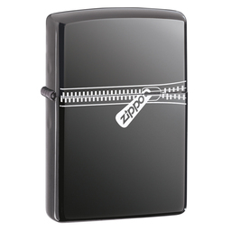 Зажигалка ZIPPO Застежка-молния с покрытием черный лед | Puller Black Ice ®, латунь/сталь, чёрная, глянцевая, 38x13x57 мм для нанесения логотипа