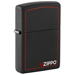 Зажигалка ZIPPO с фирменным логотипом и красной окантовкой с черным матовым покрытием | Black Matte, латунь/сталь, чёрная, матовая, 38x13x57 мм для нанесения логотипа