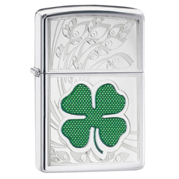 Зажигалка ZIPPO Клевер с покрытием Глянцевый хром | Clover High Polish Chrome, латунь/сталь, серебристая, 38x13x57 мм для нанесения логотипа