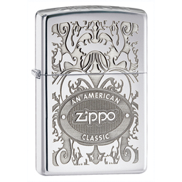 Зажигалка ZIPPO Филигранный логотип с покрытием Глянцевый хром | Crown Stamp™ High Polish Chrome, латунь/сталь, серебристая, 38x13x57 мм для нанесения логотипа