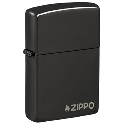 Зажигалка ZIPPO Логотип с черным глянцевым покрытием | Logo High Polish Black, латунь/сталь, чёрная с логотипом, глянцевая, 38x13x57 мм для нанесения логотипа