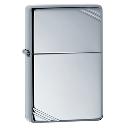 Зажигалка ZIPPO Винтажная 1937 с полосками с покрытием Глянцевый хром | Vintage™Series 1937 High Polish Chrome, латунь/сталь, серебристая, 38x13x57 мм для нанесения логотипа