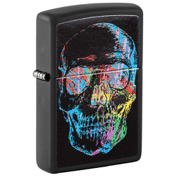 Зажигалка ZIPPO Цветной череп с черным матовым покрытием | Colorful Skull Design Black Matte, латунь/сталь, черная, 38x13x57 мм для нанесения логотипа