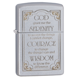 Зажигалка ZIPPO Молитва о безмятежности с покрытием сатинированный хром | Serenity Prayer Satin Chrome, латунь/сталь, серебристая, матовая,38x13x57 мм для нанесения логотипа