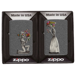 Набор ZIPPO Влюбленные зомби из двух зажигалок с каменным покрытием | Couple Iron Stone, серые, матовые для нанесения логотипа