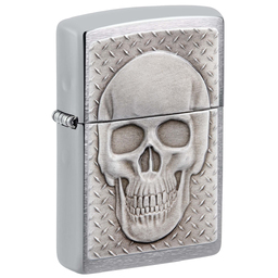 Зажигалка ZIPPO Череп с покрытием матовый хром | Skull Design Brushed Chrome, латунь/сталь, серебристая, 38x13x57 мм для нанесения логотипа