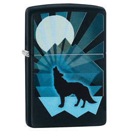 Зажигалка ZIPPO Волк и луна с черным матовым покрытием | Wolf and Moon Black Matte, латунь/сталь, чёрная, матовая, 38x13x57 мм для нанесения логотипа