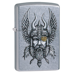 Зажигалка ZIPPO Викинг с покрытием поцарапанный хром | Viking Warrior Street Chrome, латунь/сталь, серебристая, 38x13x57 мм для нанесения логотипа