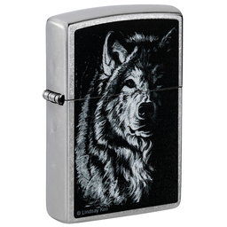 Зажигалка ZIPPO Линдси Киви «Теневой волк» с покрытием поцарапанный хром | Lindsay Kivi Shadow Wolf Street Chrome,латунь/сталь,серебристая,38x13x57 мм для нанесения логотипа