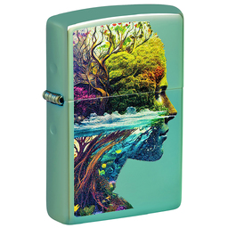 Зажигалка ZIPPO Единение с природой с зеленым глянцевым покрытием | One with Nature Design High Polish Green, латунь/сталь, зеленая, 38x13x57 мм для нанесения логотипа