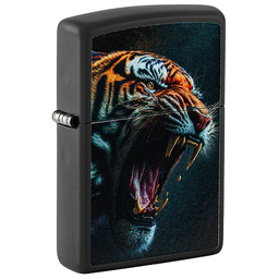 Зажигалка ZIPPO Рычащий тигр с черным матовым покрытием | Tiger Roar Design Black Matte, латунь/сталь, черная, 38x13x57 мм для нанесения логотипа