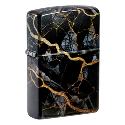 Зажигалка ZIPPO Мраморные переливы с покрытием Искусственно состаренный хром | Fusion Marble 540 Tumbled Chrome, латунь/сталь, черная, 38x13x57 мм для нанесения логотипа