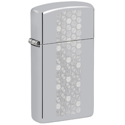Зажигалка ZIPPO узкая Медовые соты с покрытием глянцевый хром | Slim® Honeycomb Design High Polish Chrome, латунь/сталь, серебристая, 29x10x60 мм для нанесения логотипа