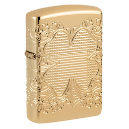Зажигалка ZIPPO Armor® Счастливый клевер с глянцевым золотистым покрытием | Lucky Clover High Polish Gold Plate, латунь/сталь, золотистая, 38x13x57 мм для нанесения логотипа
