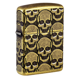 Зажигалка ZIPPO Armor® Ухмыляющиеся черепушки с покрытием античная латунь | Cackling Cranium Antique Brass, латунь/сталь, золотистая, матовая, 38x13x5 для нанесения логотипа