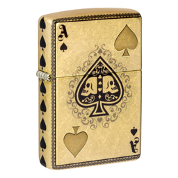 Зажигалка ZIPPO Туз черепов с покрытием Искусственно состаренная латунь на 540 | Ace of Skulls 540 Tumbled Brass, латунь/сталь, золотистая, 38x13x57мм для нанесения логотипа