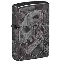 Зажигалка ZIPPO Грибы и черепа с черным глянцевым покрытием | Mushroom Skulls High Polish Black, латунь/сталь, черная, глянцевая, 38x13x57 мм для нанесения логотипа