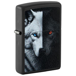 Зажигалка ZIPPO Два волка с черным матовым покрытием | Two Wolves Black Matte, латунь/сталь, черная, 38x13x57 мм для нанесения логотипа