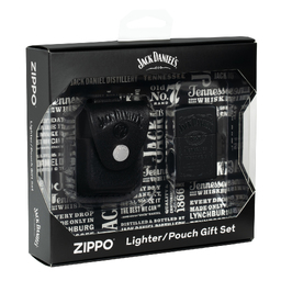 Набор ZIPPO Джек Дэниэлс | Jack Daniels®: зажигалка с черным матовым покрытием | Black Matte и кожаный чехол в подарочной коробке для нанесения логотипа