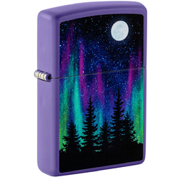 Зажигалка ZIPPO Ночь в лесу с фиолетовым матовым покрытием | Night In The Forest Purple Matte, латунь/сталь, фиолетовая, 38x13x57 мм для нанесения логотипа