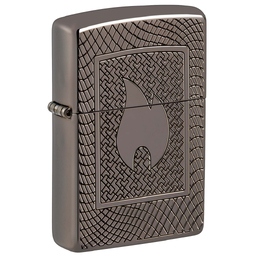 Зажигалка ZIPPO Armor® Пламя с покрытием черный лед | Armor® Flame Pattern Black Ice®, латунь/сталь, чёрная, 29x10x60 мм для нанесения логотипа