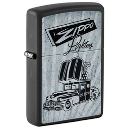 Зажигалка ZIPPO Ретроавтомобиль с черным матовым покрытием | Car Design Black Matte, латунь/сталь, черная, 38x13x57 мм для нанесения логотипа