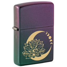 Зажигалка ZIPPO Лотос под луной с зелено-фиолетовым покрытием | Lotus Moon Iridescent, латунь/сталь, черная, 38x13x57 мм для нанесения логотипа
