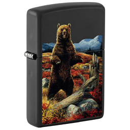 Зажигалка ZIPPO Линда Пикен «Медведь» с черным матовым покрытием | Linda Picken Black Matte, латунь/сталь, черная, 38x13x57 мм для нанесения логотипа