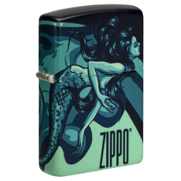 Зажигалка ZIPPO Русалка с матовым покрытием на 540 | Mermaid Design 540 Matte, латунь/сталь, черная, матовая, 38x13x57 мм для нанесения логотипа