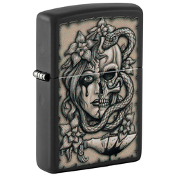 Зажигалка ZIPPO Окровавленное тату с черным матовым покрытием | Gory Tattoo Black Matte, латунь/сталь, черная, матовая, 38x13x57 мм для нанесения логотипа