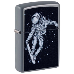 Зажигалка ZIPPO Космонавт-Скейтбордист со светло-серым покрытием | Skateboarding Astronaut Flat Grey, латунь/сталь, серая, 38x13x57 мм для нанесения логотипа