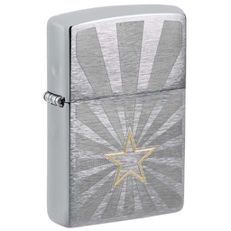 Зажигалка ZIPPO Звезда с покрытием матовый хром | Star Design Brushed Chrome, латунь/сталь, серебристая, 36x13x57 мм для нанесения логотипа