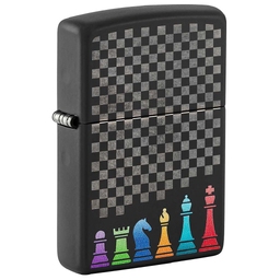 Зажигалка ZIPPO Шахматные фигуры с черным матовым покрытием | Chess Pieces Black Matte, латунь/сталь, черная 38x13x57 мм для нанесения логотипа