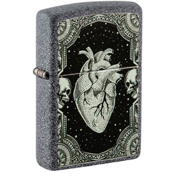 Зажигалка ZIPPO Сердце с каменным покрытием | Heart Design Iron Stone, латунь/сталь, серая, 38x13x57 мм для нанесения логотипа