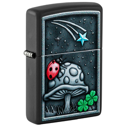 Зажигалка ZIPPO Божья коровка с черным матовым покрытием | Ladybug Design Black Matte, латунь/сталь, черная, матовая, 38x13x57 мм для нанесения логотипа