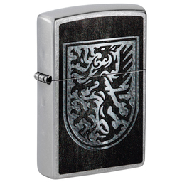 Зажигалка ZIPPO Дракон с покрытием поцарапанный хром | Dragon Design Street Chrome, латунь/сталь, серебристая, 38x13x57 мм для нанесения логотипа